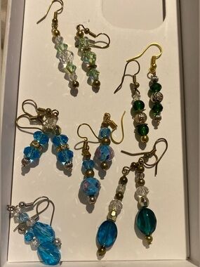 Handmade Blue and Green Beaded Drop Earrings Set - Women Jewelry